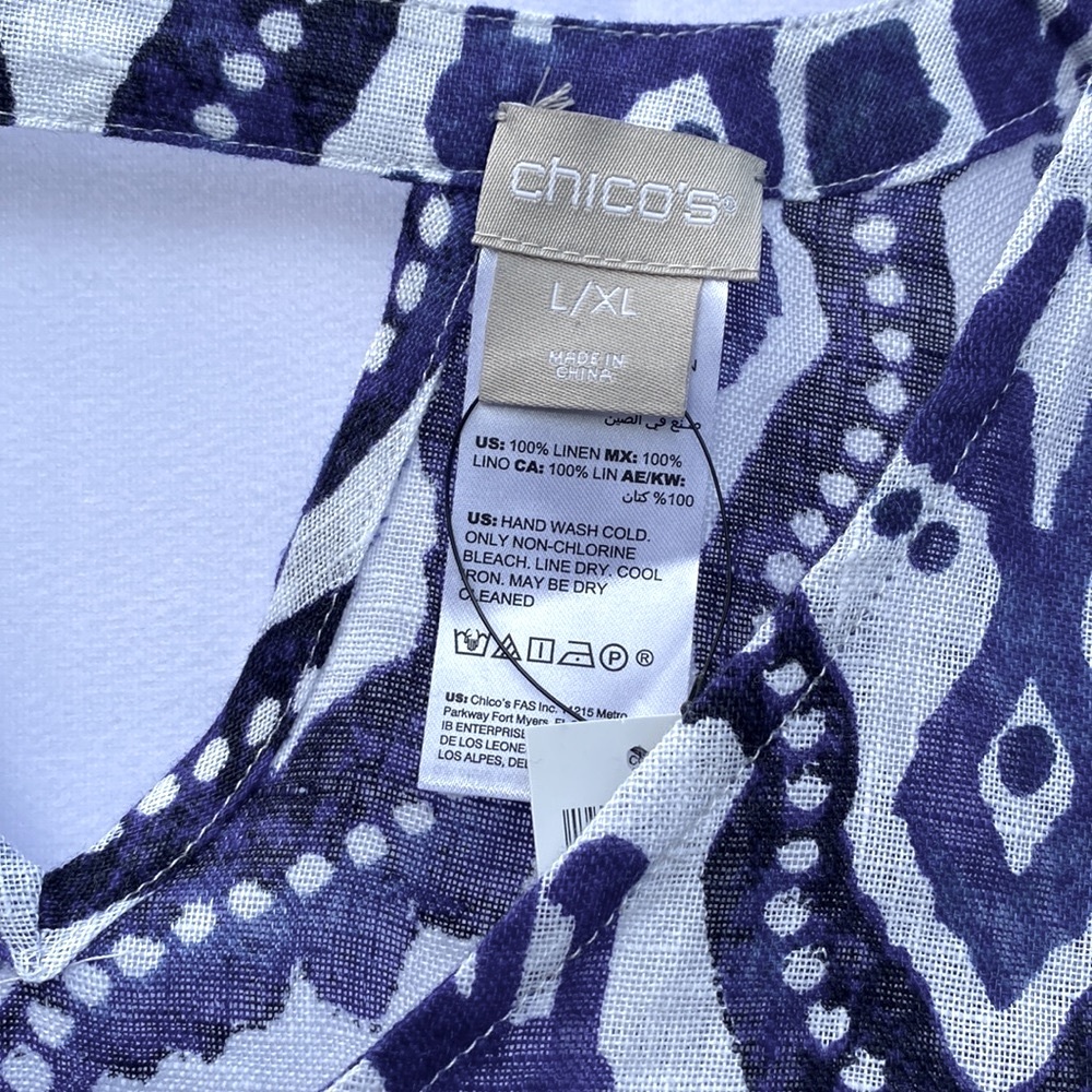 CHICO’S 100% Linen Ikat Print Poncho size M/L - Picture 2 of 4